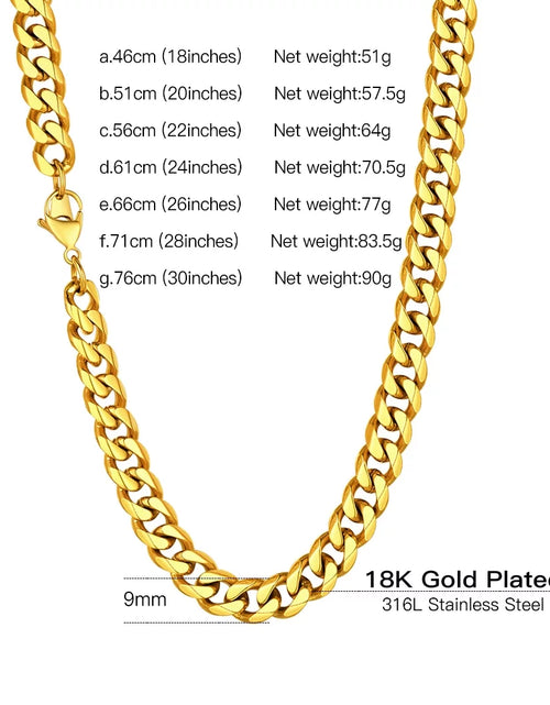 Load image into Gallery viewer, Mens Hip Hop Necklace 9Mm Miami Unisex Curb Cuban Link Chain，316L Stainless Steel
