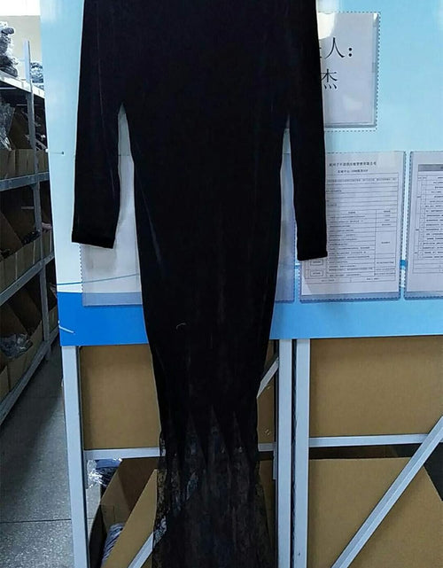 Load image into Gallery viewer, Women Maxi Dress V Collar Black Lace Dress Long Sleeve Party Gown Female Autumn Elegant Vestidos Lapel Rope High Waist Dress
