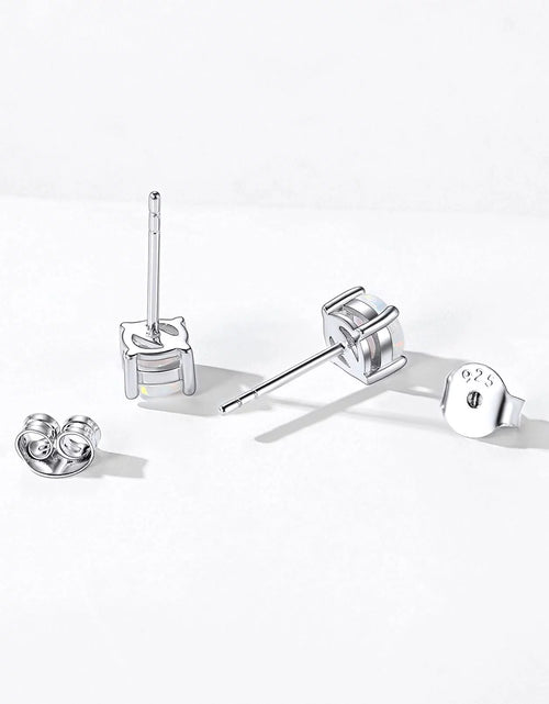 Load image into Gallery viewer, 5Mm Created White Opal Stud Earrings Hypoallergenic Sterling Silver round Cut Earrings for Women October Birthstone Jewelry
