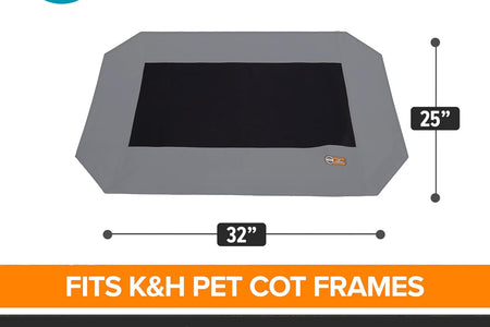 Dog Cot Replacement Cover, Designed to Fit K&H Medium Pet Cots (Sold Separately), Indoor Outdoor, Breathable Cooling Mesh Center, Machine Washable - Medium 32 X 25In Gray
