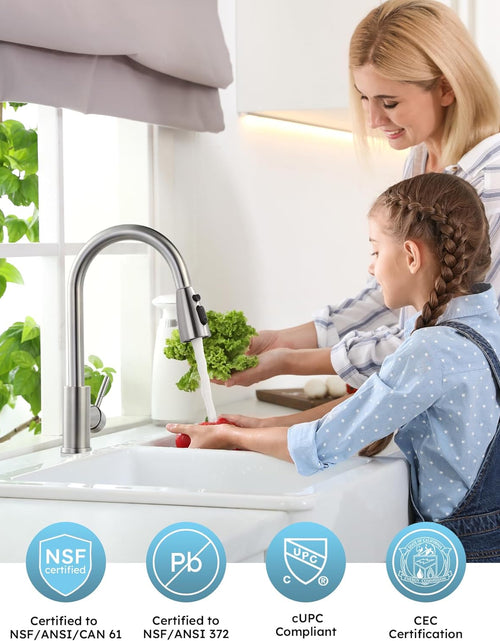 Load image into Gallery viewer, Kitchen Faucet with Sprayer, Kitchen Sink Faucet, SUS 304 Stainless Steel, High Arc Single Handle Brushed Nickel Kitchen Faucets with Pull down Sprayer, Pull Out Kitchen Faucet with Deck Plate
