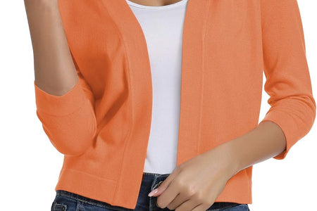 Women'S 3/4 Sleeve Cropped Cardigan Sweater Elegant Shrugs for Women