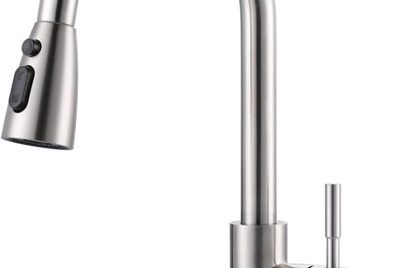 Kitchen Faucet with Sprayer, Kitchen Sink Faucet, SUS 304 Stainless Steel, High Arc Single Handle Brushed Nickel Kitchen Faucets with Pull down Sprayer, Pull Out Kitchen Faucet with Deck Plate