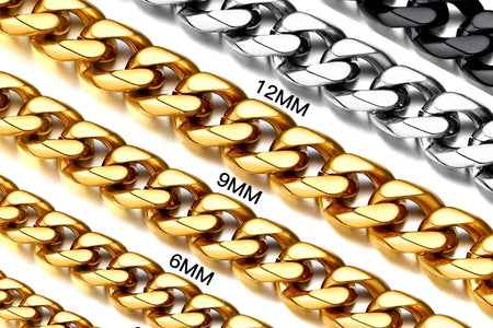 Mens Hip Hop Necklace 9Mm Miami Unisex Curb Cuban Link Chain，316L Stainless Steel