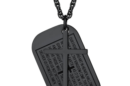 Cross Necklace for Men Stainless Steel Dog Tag Bible Verse Black Pendant Chain Christmas Jewelry Gifts for Son