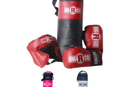 Kids Boxing Set with Mini Heavy Bag, Gloves and Headgear - Black