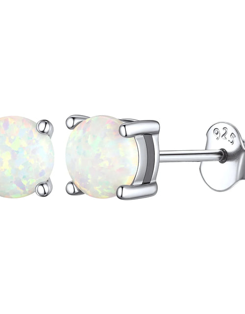 Load image into Gallery viewer, 5Mm Created White Opal Stud Earrings Hypoallergenic Sterling Silver round Cut Earrings for Women October Birthstone Jewelry

