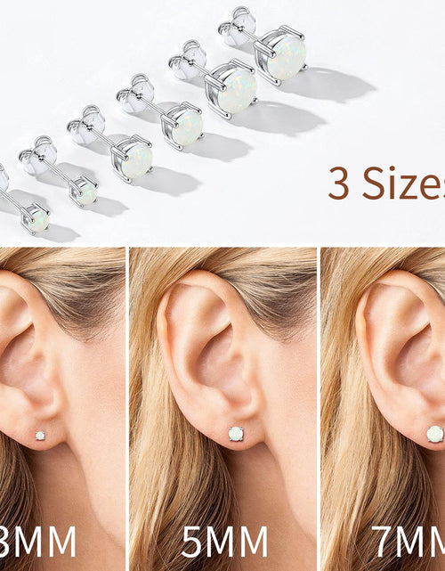 Load image into Gallery viewer, 5Mm Created White Opal Stud Earrings Hypoallergenic Sterling Silver round Cut Earrings for Women October Birthstone Jewelry

