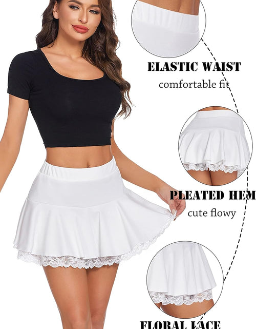 Load image into Gallery viewer, Women Pleated Mini Skirt Sexy Lace Ruffle Solid Skirt Lingerie Short Skirts
