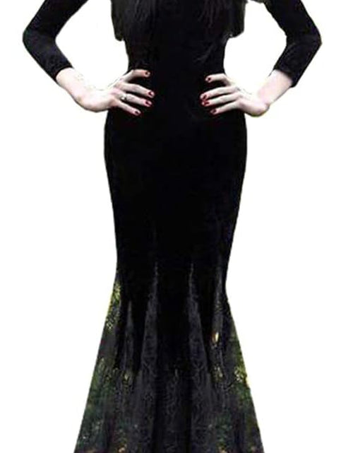 Load image into Gallery viewer, Women Maxi Dress V Collar Black Lace Dress Long Sleeve Party Gown Female Autumn Elegant Vestidos Lapel Rope High Waist Dress
