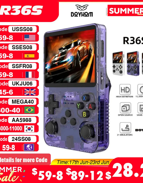Load image into Gallery viewer, Open Source R36S Retro Handheld Video Game Console Linux System 3.5 Inch IPS Screen Portable Pocket Video Player R35S 64GB Games
