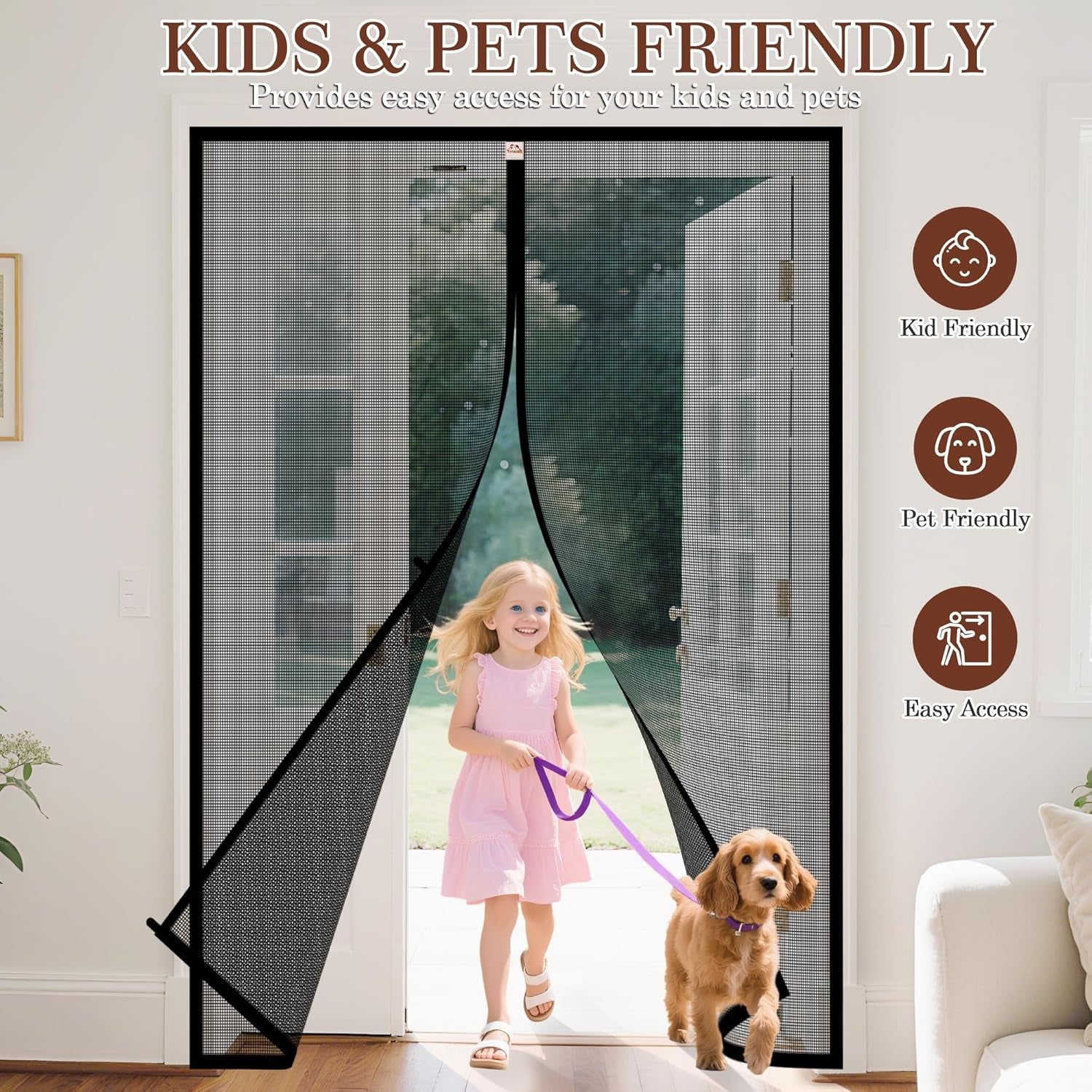 Magnetic Screen Door Fits Door Size 40 X 83, Screen Size 42" X 84" Strengthened Fiberglass Mesh for Sliding Door Black