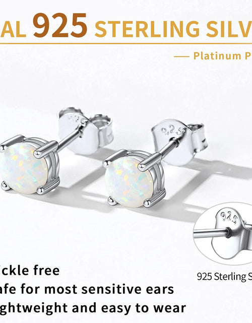 Load image into Gallery viewer, 5Mm Created White Opal Stud Earrings Hypoallergenic Sterling Silver round Cut Earrings for Women October Birthstone Jewelry
