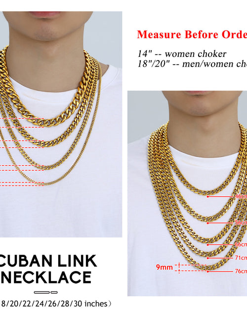 Load image into Gallery viewer, Mens Hip Hop Necklace 9Mm Miami Unisex Curb Cuban Link Chain，316L Stainless Steel
