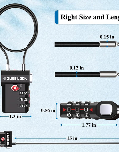 Load image into Gallery viewer, TSA Approved Luggage Locks – 3-Digit Combination Cable Lock with Red Indicator, Large Dial &amp; Easy-Press Button for Suitcases and Backpacks – Multi-Pack &amp; Color Options
