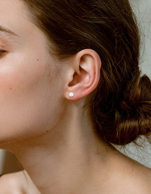 Load image into Gallery viewer, 5Mm Created White Opal Stud Earrings Hypoallergenic Sterling Silver round Cut Earrings for Women October Birthstone Jewelry
