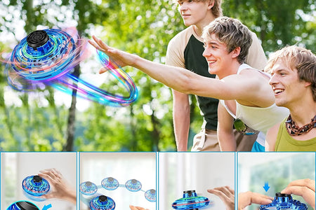 Flying Spinner Toy, Mini Flying Ball Toys,With 360 Fly Rotating UFO Fun Toy LED Light Flying Fidget Spinner Orb for Girls Boys Adult Indoor Outdoor,Blue